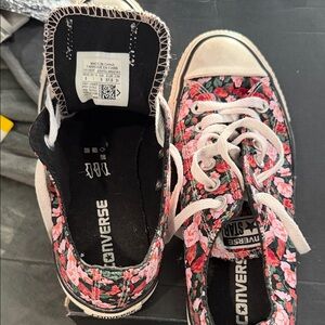 Converse Women's Black and Pink Floral Sneakers